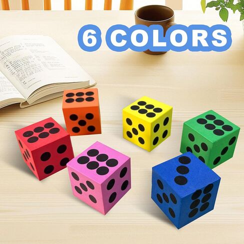 EVA Foam Dices, Colorful Dot Foam Dice for Kids, Building Toys,Educational Toys, Party Supplies, 6 Colors, 24 Pcs in Kuwait
