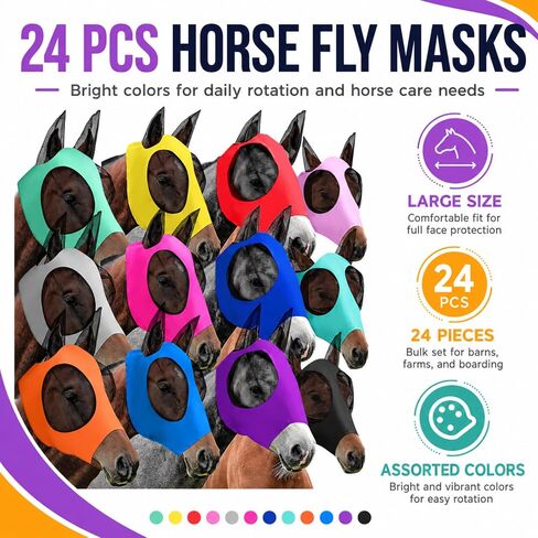 Sanwuta 12 Pcs Horse Fly Masks for Horses Comfortable Fly Masks for Horses with Ears UV Protection Elasticity Horse Face Mask Horse Masks Covering for Horses Bulk Riding Supplies(Medium) in Kuwait