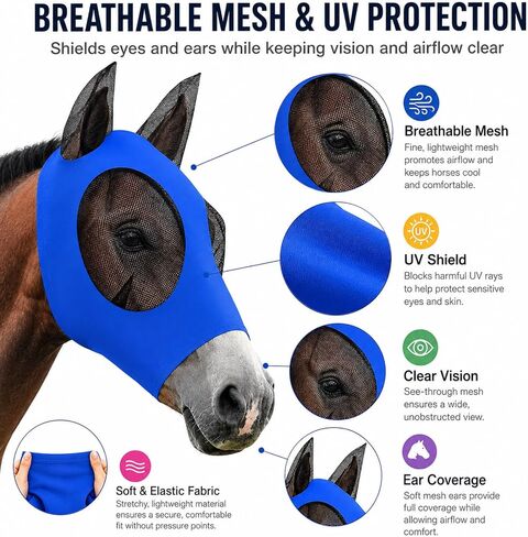 Sanwuta 12 Pcs Horse Fly Masks for Horses Comfortable Fly Masks for Horses with Ears UV Protection Elasticity Horse Face Mask Horse Masks Covering for Horses Bulk Riding Supplies(Medium) in Kuwait
