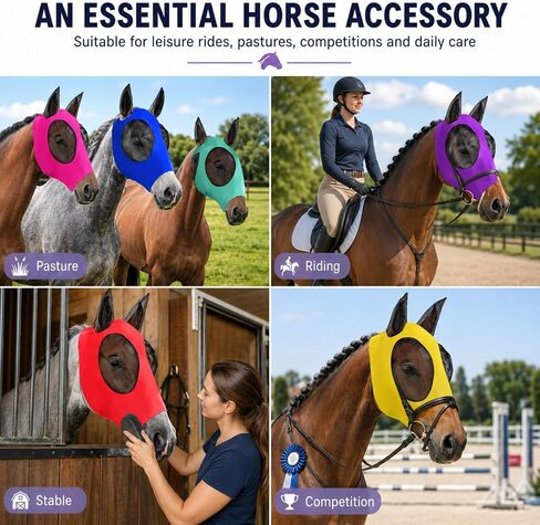 Sanwuta 12 Pcs Horse Fly Masks for Horses Comfortable Fly Masks for Horses with Ears UV Protection Elasticity Horse Face Mask Horse Masks Covering for Horses Bulk Riding Supplies(Medium) in Kuwait