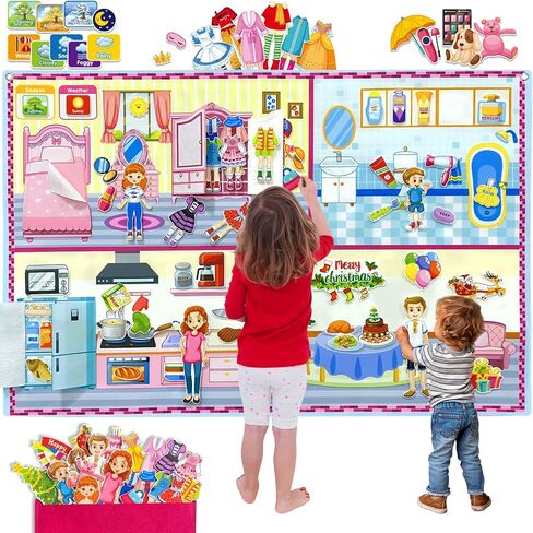 Dress Up Dolls Felt Story Board Set,44*28in Felt Board for Wall,100 Felt Pieces,Theme Busy Board Story Preschool Storytelling,Learning Interactive,for 3 years +,Gift for Toddlers Kids Children in Saudi Arabia