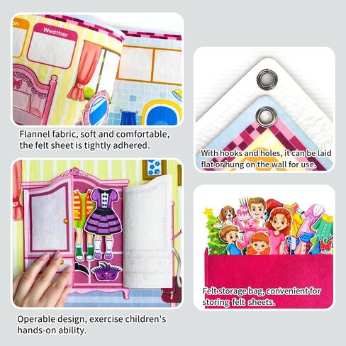 Dress Up Dolls Felt Story Board Set,44*28in Felt Board for Wall,100 Felt Pieces,Theme Busy Board Story Preschool Storytelling,Learning Interactive,for 3 years +,Gift for Toddlers Kids Children in Saudi Arabia