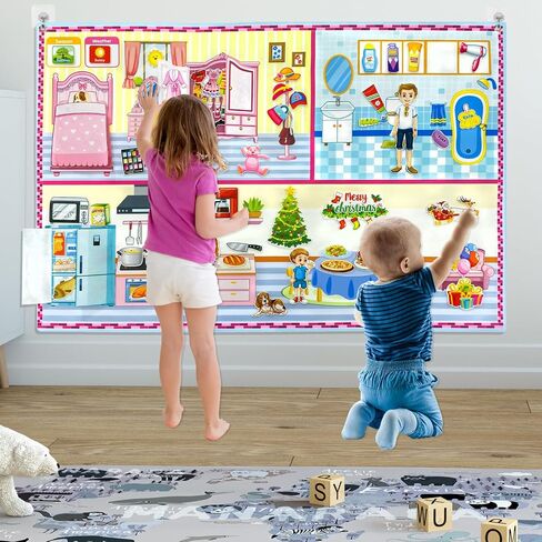 Dress Up Dolls Felt Story Board Set,44*28in Felt Board for Wall,100 Felt Pieces,Theme Busy Board Story Preschool Storytelling,Learning Interactive,for 3 years +,Gift for Toddlers Kids Children in Saudi Arabia