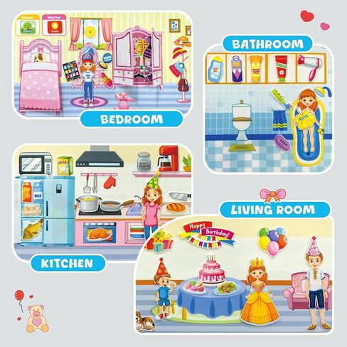 Dress Up Dolls Felt Story Board Set,44*28in Felt Board for Wall,100 Felt Pieces,Theme Busy Board Story Preschool Storytelling,Learning Interactive,for 3 years +,Gift for Toddlers Kids Children in Saudi Arabia