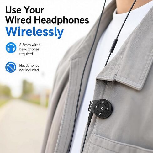 APEKX Clip Bluetooth Audio Adapter for Headphones, Headset, Speaker, Wireless Receiver with MIC for Hands-Free Call and Music in Kuwait