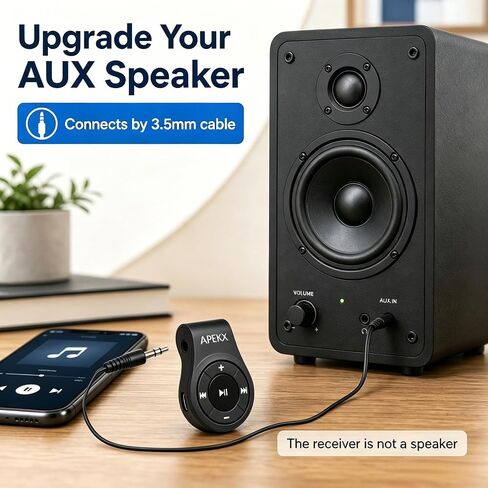 APEKX Clip Bluetooth Audio Adapter for Headphones, Headset, Speaker, Wireless Receiver with MIC for Hands-Free Call and Music in Kuwait
