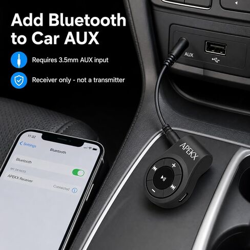 APEKX Clip Bluetooth Audio Adapter for Headphones, Headset, Speaker, Wireless Receiver with MIC for Hands-Free Call and Music in Kuwait