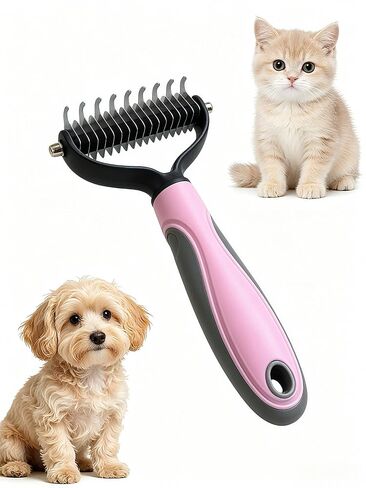 Pet Grooming Dematting Comb for Dogs & Cats, Double-Sided Undercoat Rake Brush, Small Blue Detangler Tool for Mats, Tangles & Loose Fur in Kuwait