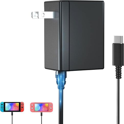 شاحن لجهاز نينتندو سويتش وسويتش لايت وسويتش OLED، يدعم محول التيار المتردد لوضع القاعدة، كابل شاحن من النوع C بطول 5 أقدام للتبديل. الإخراج 15V2.6A in Kuwait