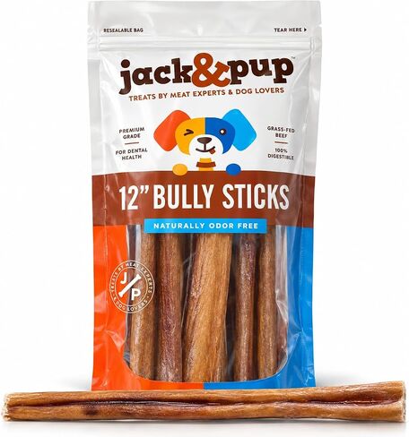 أعواد مضغ للكلاب من Jack&Pup مقاس 6 بوصات | أعواد فتوة خالية من الرائحة | مكون واحد، أعواد بيزل طبيعية بالكامل للكلاب (6 أونصة، 10/12 عصي) in Kuwait