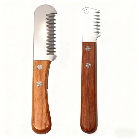 Dog Grooming Carding Tool, Fine and Coarse Wooden Handle Set in Kuwait
