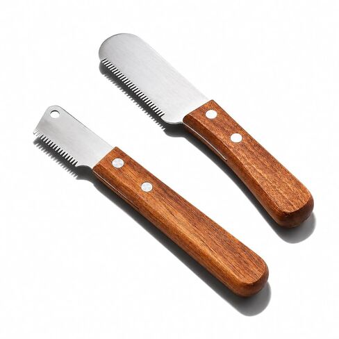 Dog Grooming Carding Tool, Fine and Coarse Wooden Handle Set in Kuwait
