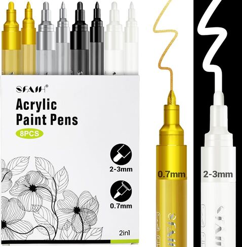 SFAIH Acrylic Paint Markers, 8 Count Pens 0.7M Extra Fine 2-3MM Medium Tips in Kuwait