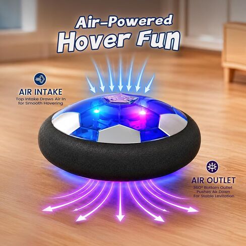 Rechargeable Hover Soccer Ball for Kids Indoor Games, Light-Up Soccer Toy with Soft Foam Bumper, Air-Powered Floating Ball Game, Birthday Gift for Boys and Girls Ages 4-12 in Kuwait