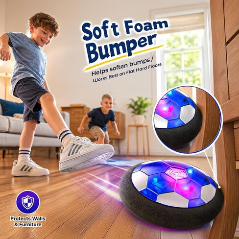 Rechargeable Hover Soccer Ball for Kids Indoor Games, Light-Up Soccer Toy with Soft Foam Bumper, Air-Powered Floating Ball Game, Birthday Gift for Boys and Girls Ages 4-12 in Kuwait