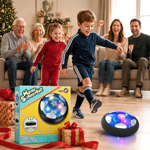 Rechargeable Hover Soccer Ball for Kids Indoor Games, Light-Up Soccer Toy with Soft Foam Bumper, Air-Powered Floating Ball Game, Birthday Gift for Boys and Girls Ages 4-12 in Kuwait