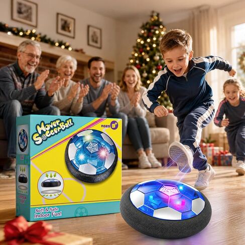 Rechargeable Hover Soccer Ball for Kids Indoor Games, Light-Up Soccer Toy with Soft Foam Bumper, Air-Powered Floating Ball Game, Birthday Gift for Boys and Girls Ages 4-12 in Kuwait