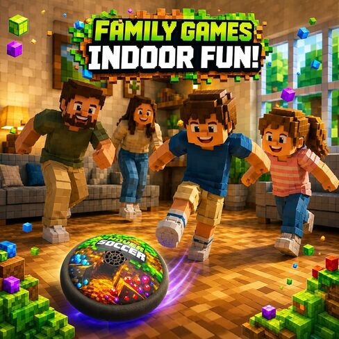 Pixel Mine Adventure Craft Toys Design Hover Soccer Ball Indoor Football Game,Birthday Gifts for Kids,Age 3 4 5 6 7 8-12 Year Old Boys,LED Light Air Soccer Toy for Fans of Boys in Kuwait
