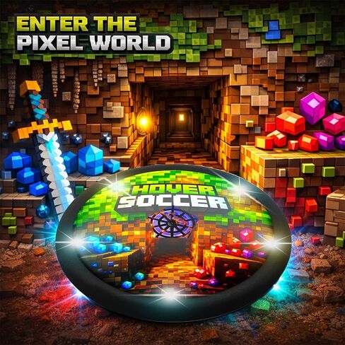 Pixel Mine Adventure Craft Toys Design Hover Soccer Ball Indoor Football Game,Birthday Gifts for Kids,Age 3 4 5 6 7 8-12 Year Old Boys,LED Light Air Soccer Toy for Fans of Boys in Kuwait