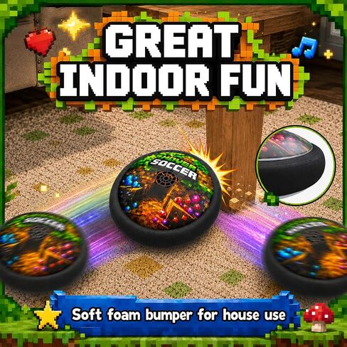 Pixel Mine Adventure Craft Toys Design Hover Soccer Ball Indoor Football Game,Birthday Gifts for Kids,Age 3 4 5 6 7 8-12 Year Old Boys,LED Light Air Soccer Toy for Fans of Boys in Kuwait