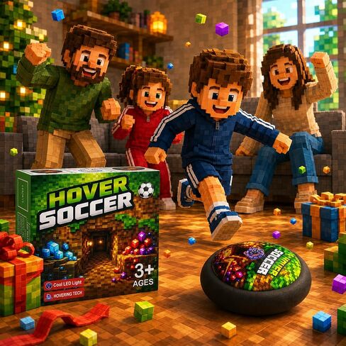Pixel Mine Adventure Craft Toys Design Hover Soccer Ball Indoor Football Game,Birthday Gifts for Kids,Age 3 4 5 6 7 8-12 Year Old Boys,LED Light Air Soccer Toy for Fans of Boys in Kuwait