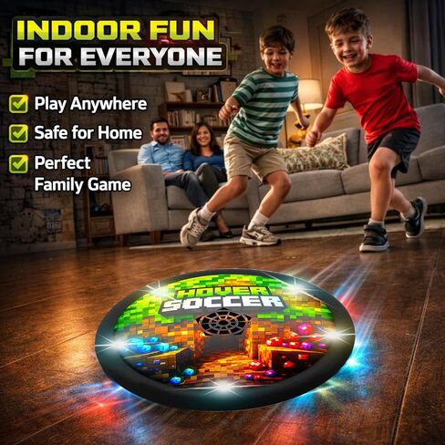 Pixel Mine Adventure Craft Toys Design Hover Soccer Ball Indoor Football Game,Birthday Gifts for Kids,Age 3 4 5 6 7 8-12 Year Old Boys,LED Light Air Soccer Toy for Fans of Boys in Kuwait
