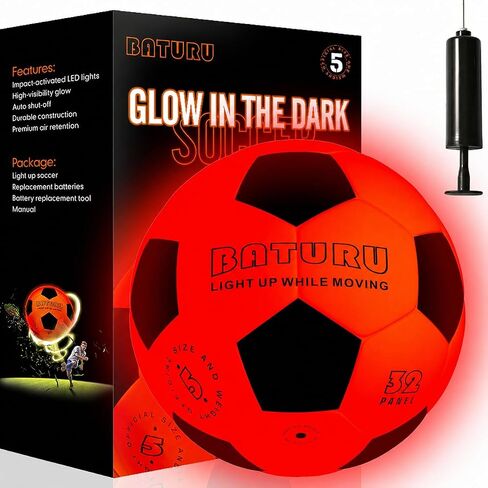 BATURU Glow in The Dark Soccer Ball Size 5 with Pump, Light up Soccer Toys Gifts for Boys, Boy Gift Ideas, Birthday Gifts for Boys Kids Teen Youth 8 9 10 11 12 Year Old, Outdoor Games in Backyard in Kuwait