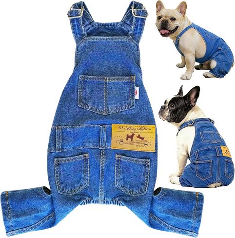 Dog Shirts Clothes Dog Denim Jumpsuit Overalls, Fashion Pet Jean Overalls Apparel, Comfortable Puppy Costumes for Small Medium Dogs&Cat, Dog Denim Shirts, Shirt & Pant Sets, Pets Outfits (S) in Kuwait