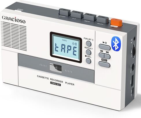 محول مسجل كاسيت محمول من جراسيوسو، كاسيت الى MP3 عبر بطاقة SD، مشغل شريط كاسيت ووكمان مع بطارية قابلة لاعادة الشحن 1000mAh، ميكروفون مدمج ومكبر صوت، مقبس سماعة رأس، بطاقة SD 16GB in Kuwait