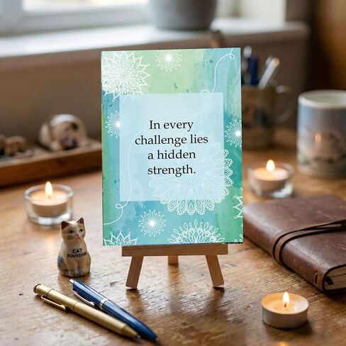 exciting Lives Positive Motivational Cards with Inspirational Quotes & Wooden Easel – 40 Daily Affirmation Desk Cards for Confidence, Mindfulness & Self-Growth in Kuwait