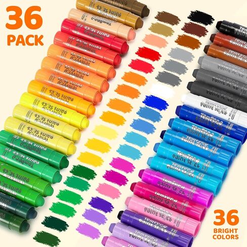 Ellinjan Tempera Paint Sticks For Kids, 36 Colors, Washable & Quick-Drying Twistable Solid Paint, Mess-Free Art Supplies for Drawing & Painting, Ideal Toddler Arts and Crafts Gifts in Saudi Arabia