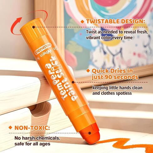 Ellinjan Tempera Paint Sticks For Kids, 36 Colors, Washable & Quick-Drying Twistable Solid Paint, Mess-Free Art Supplies for Drawing & Painting, Ideal Toddler Arts and Crafts Gifts in Saudi Arabia