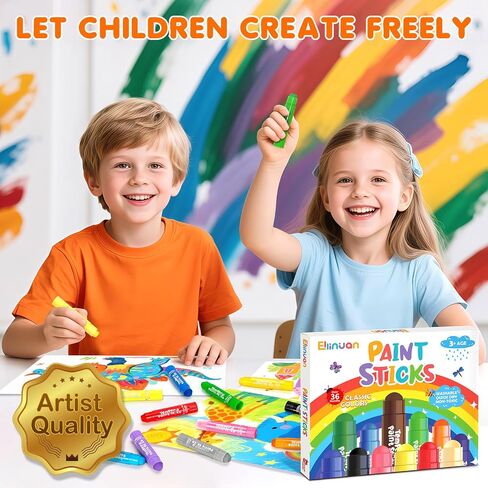 Ellinjan Tempera Paint Sticks For Kids, 36 Colors, Washable & Quick-Drying Twistable Solid Paint, Mess-Free Art Supplies for Drawing & Painting, Ideal Toddler Arts and Crafts Gifts in Saudi Arabia