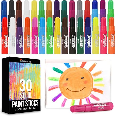 Zenacolor Tempera Paint Sticks - 12 Colors Kids Paints - Non-Toxic Washable Paint Sticks for Kids - Mess Free Quick Drying Art Supplies for Toddlers in Kuwait