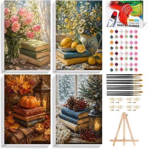 AUKELHJ 4 Pack Framed Paint by Numbers Kit for Adults, Halloween, 8x12 inch in Kuwait