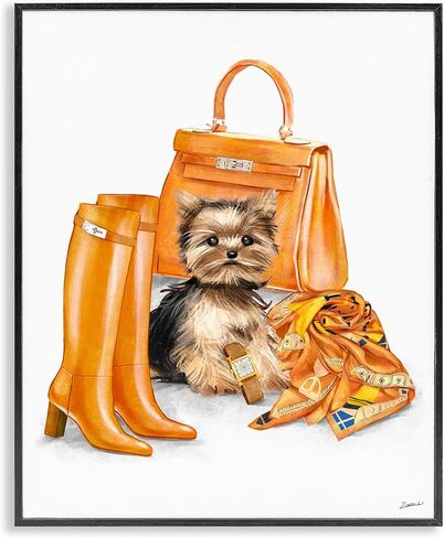 Stupell Industries Orange Yorkie Puppy Dog Fashion Purse Accessories, Design by Ziwei Li, 16 x 20 in Kuwait