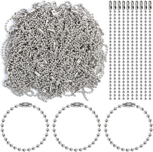 200 Pcs Long Bead Ball Chain Keychain Tag 3.9 Inch Silver Keychain Ball Chain |2.4 mm Diameter Adjustable for Keychains, Badges, Jewelry Making in Kuwait