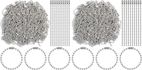 200 Pcs Long Bead Ball Chain Keychain Tag 3.9 Inch Silver Keychain Ball Chain |2.4 mm Diameter Adjustable for Keychains, Badges, Jewelry Making in Kuwait