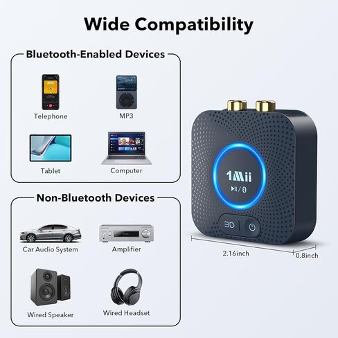 جهاز استقبال 1Mii B06S+ Bluetooth 5.2، ومحول صوت HiFi Bluetooth مع LDAC، وaptx HD وaptx منخفض الكمون، وصوت عالي الدقة طويل المدى مع التحكم في مستوى الصوت، ومخرجات 3.5 مم وRCA، إعداد سهل لنظام ستيريو منزلي in Kuwait