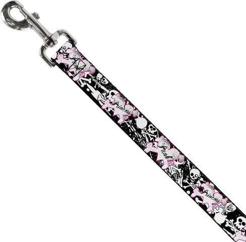 Buckle-Down Pet Leash - Punk Princess Heart & Cross Bones w/Skulls & Splatter Black/White - 4 Feet Long - 1" Wide in Saudi Arabia