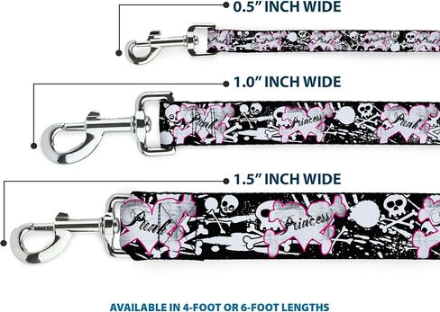 Buckle-Down Pet Leash - Punk Princess Heart & Cross Bones w/Skulls & Splatter Black/White - 4 Feet Long - 1" Wide in Saudi Arabia