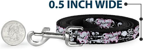 Buckle-Down Pet Leash - Punk Princess Heart & Cross Bones w/Skulls & Splatter Black/White - 4 Feet Long - 1" Wide in Saudi Arabia