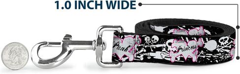 Buckle-Down Pet Leash - Punk Princess Heart & Cross Bones w/Skulls & Splatter Black/White - 4 Feet Long - 1" Wide in Saudi Arabia