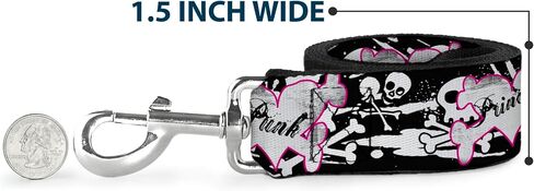 Buckle-Down Pet Leash - Punk Princess Heart & Cross Bones w/Skulls & Splatter Black/White - 4 Feet Long - 1" Wide in Saudi Arabia