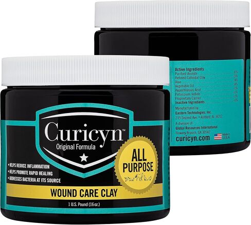 Curicyn Animal Wound Care Clay 16oz. - Vet-Approved Natural Skin Ointment For Dog, Cat, Horse, and Other Livestock - Bentonite Clay with Aloe Treatment - Gentle No Sting Fast-Acting Formula in Saudi Arabia