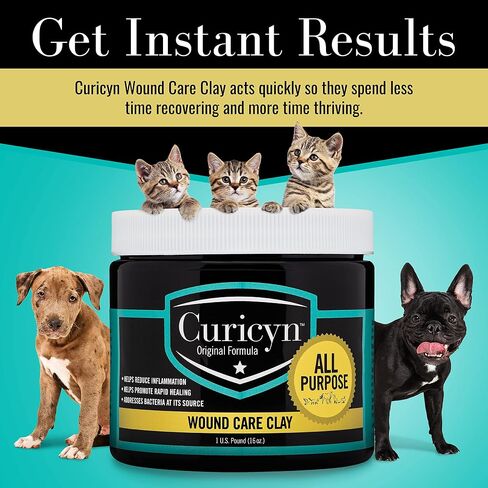 Curicyn Animal Wound Care Clay 16oz. - Vet-Approved Natural Skin Ointment For Dog, Cat, Horse, and Other Livestock - Bentonite Clay with Aloe Treatment - Gentle No Sting Fast-Acting Formula in Saudi Arabia
