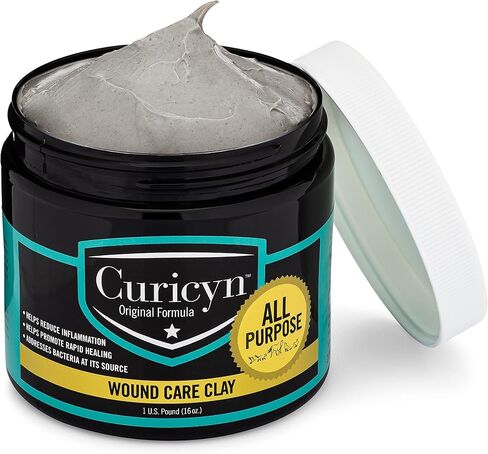 Curicyn Animal Wound Care Clay 16oz. - Vet-Approved Natural Skin Ointment For Dog, Cat, Horse, and Other Livestock - Bentonite Clay with Aloe Treatment - Gentle No Sting Fast-Acting Formula in Saudi Arabia