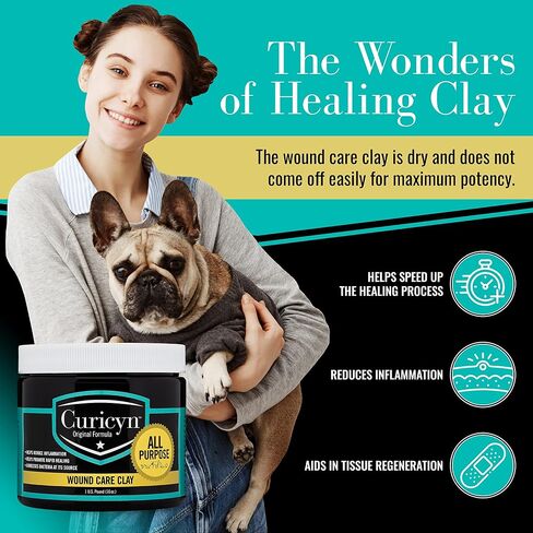 Curicyn Animal Wound Care Clay 16oz. - Vet-Approved Natural Skin Ointment For Dog, Cat, Horse, and Other Livestock - Bentonite Clay with Aloe Treatment - Gentle No Sting Fast-Acting Formula in Saudi Arabia