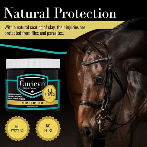 Curicyn Animal Wound Care Clay 16oz. - Vet-Approved Natural Skin Ointment For Dog, Cat, Horse, and Other Livestock - Bentonite Clay with Aloe Treatment - Gentle No Sting Fast-Acting Formula in Saudi Arabia