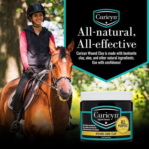 Curicyn Animal Wound Care Clay 16oz. - Vet-Approved Natural Skin Ointment For Dog, Cat, Horse, and Other Livestock - Bentonite Clay with Aloe Treatment - Gentle No Sting Fast-Acting Formula in Saudi Arabia